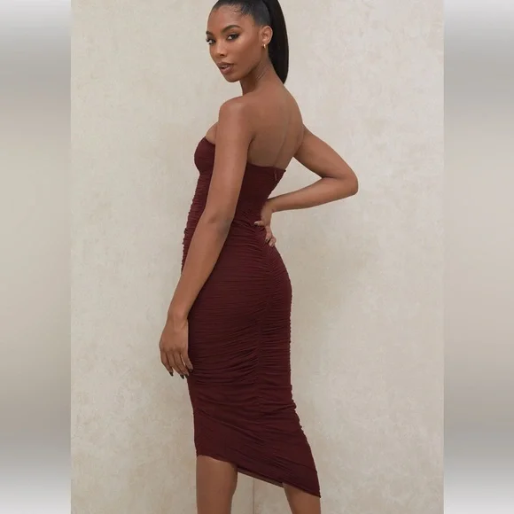 House of CB Sasha Ruched Gown Burgundy L NWT - Picture 3 of 8